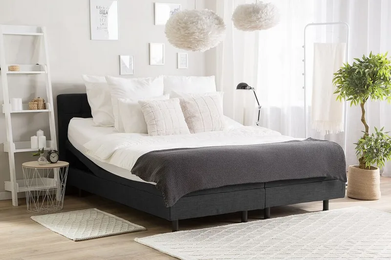 Kabbebo Komplett Sängpaket – Dubbelsäng 160x200 cm i Tyg med Sänggavel + Bäddmadrass - Grå - Möbler - Säng - Sängram & sängstomme