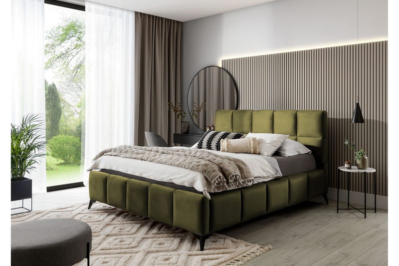 Kamble Sängram med Förvaring 140x200 cm - Olivgrön - Sängram & sängstomme