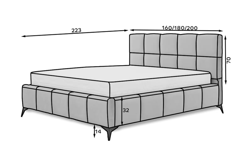 Kamble Sängram med Förvaring 180x200 cm - Ljusgrå - Sängram & sängstomme