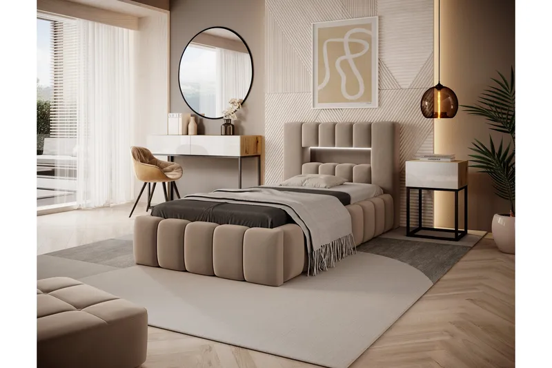 Lamica 3-sits Sängram med Förvaring 90x200 cm - Beige - Möbler - Säng - Sängram & sängstomme