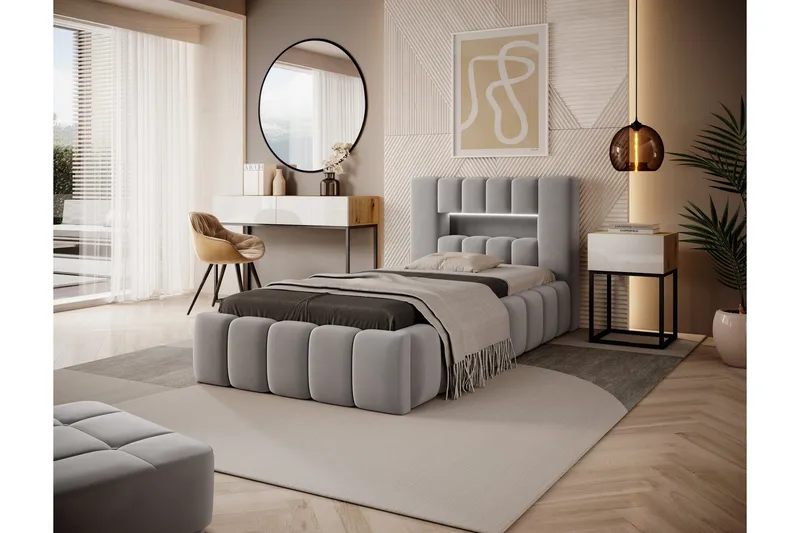 Lamica 3-sits Sängram med Förvaring 90x200 cm, Grå