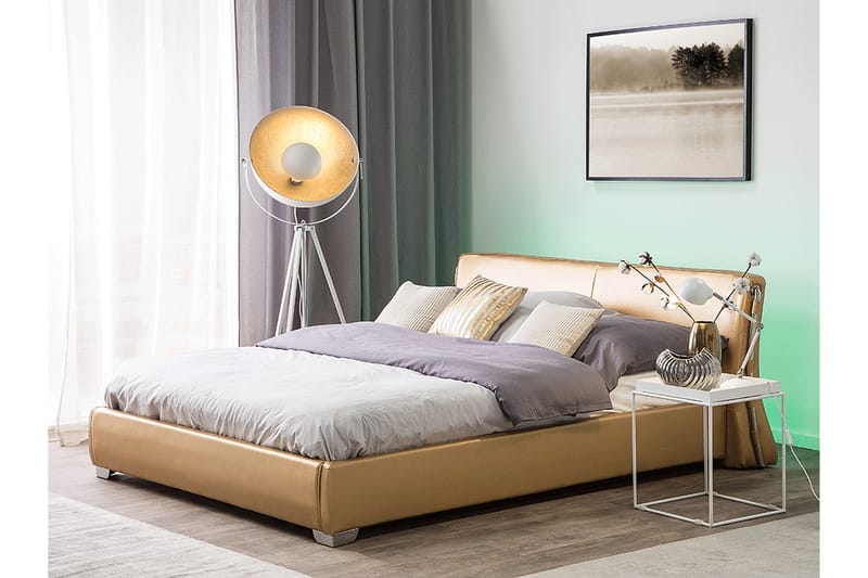 Lesh Dubbelsäng med LED 160x200 - Guld - Möbler - Säng - Sängram & sängstomme