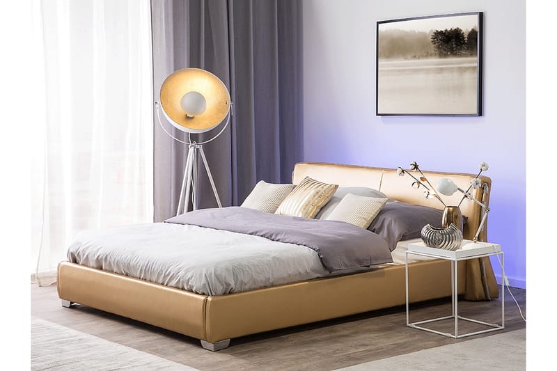 Lesh Dubbelsäng med LED 160x200 - Guld - Möbler - Säng - Sängram & sängstomme