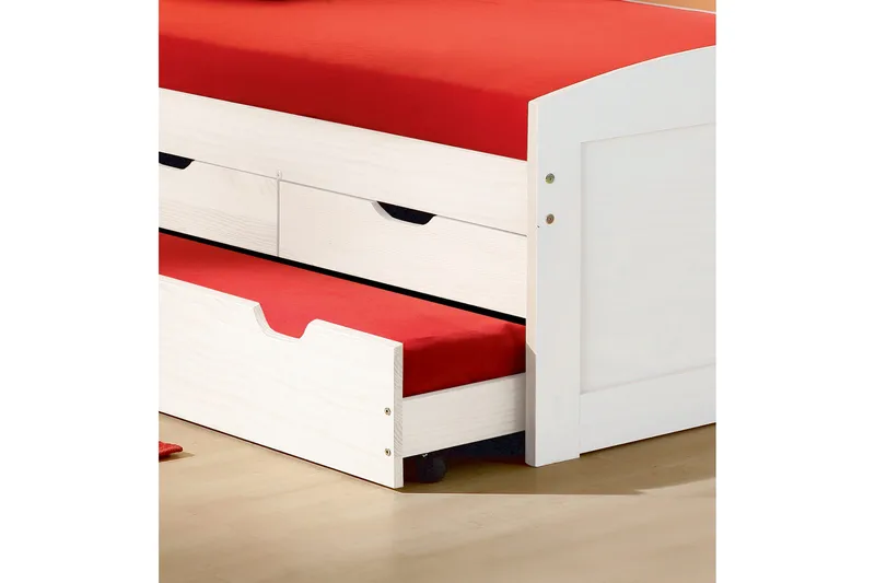 Marina Komplett Sängpaket med Förvaring 90x190 cm i Trä med Sänggavel + Bäddmadrass - Vit|Grön - Möbler - Säng - Sängram & sängstomme