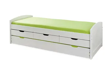 Marina Komplett Sängpaket med Förvaring 90x190 cm i Trä med Sänggavel + Bäddmadrass - Vit|Grön - Möbler - Säng - Sängram & sängstomme