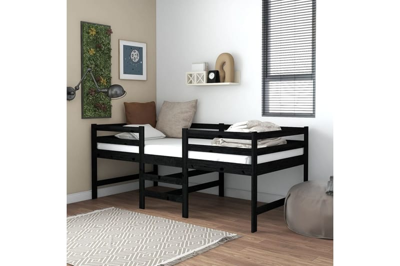 Medelhög säng med madrass 90x200 cm svart massiv furu - Svart - Sängram & sängstomme