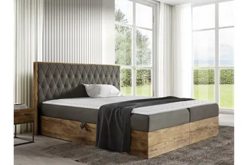 Oberting Komplett Sängpaket 200x200 cm i Tyg med Förvaring och Sänggavel + Bäddmadrass - Brun - Möbler - Säng - Sängram & sängstomme