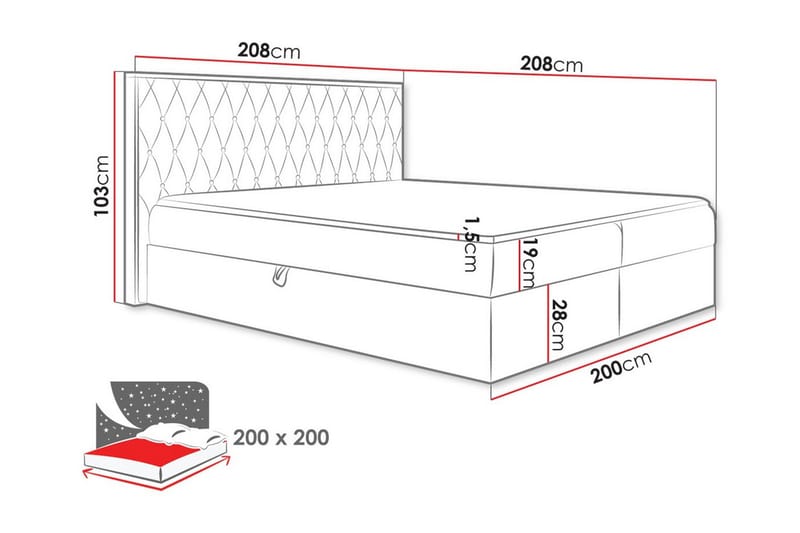 Oberting Komplett Sängpaket 200x200 cm i Tyg med Förvaring och Sänggavel + Bäddmadrass - Brun - Möbler - Säng - Sängram & sängstomme