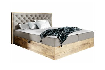 Oberting Komplett Sängpaket 200x200 cm i Tyg med Förvaring och Sänggavel + Bäddmadrass - Ljusbeige - Möbler - Säng - Sängram & sängstomme