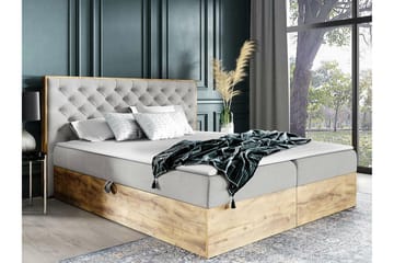 Oberting Komplett Sängpaket 200x200 cm i Tyg med Förvaring och Sänggavel + Bäddmadrass - Ljusgrå - Möbler - Säng - Sängram & sängstomme