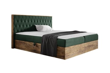 Oberting Komplett Sängpaket 200x200 cm i Tyg med Förvaring och Sänggavel + Bäddmadrass - Mörkgrön - Möbler - Säng - Sängram & sängstomme