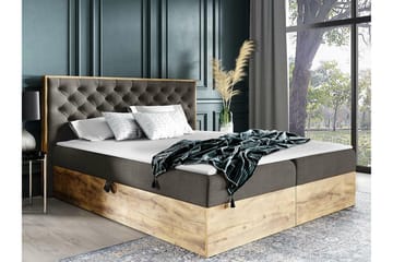Oberting Komplett Sängpaket med Förvaring 200x200 cm i Tyg med Sänggavel + Bäddmadrass - Brun - Möbler - Säng - Sängram & sängstomme