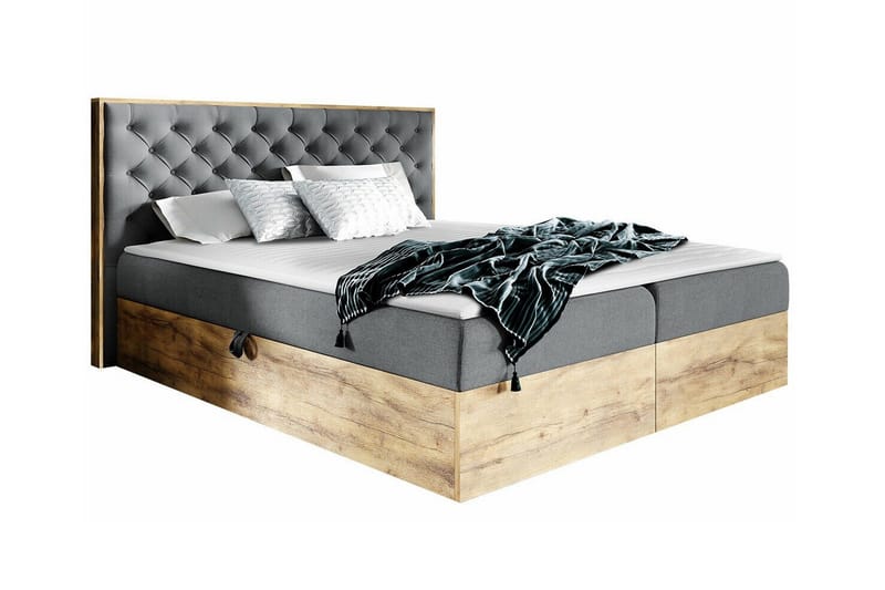 Oberting Sängpaket 200x200 cm med Sänggavel + Bäddmadrass med Fasthetsgrad Medium, Mellangrå