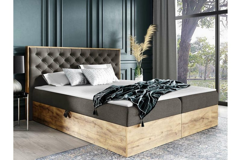 Oberting Sängram med Förvaring 120x200 cm i Tyg med Fasthetsgrad Medium - Brun - Möbler - Säng - Sängram & sängstomme