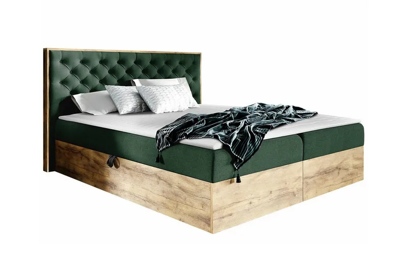 Oberting Sängram med Förvaring 120x200 cm i Tyg med Träunderrede, Flaskgrön