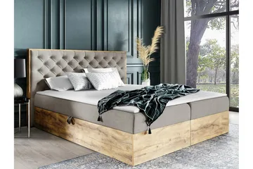 Oberting Sängram med Förvaring 120x200 cm i Tyg med Träunderrede - Ljusbeige - Möbler - Säng - Sängram & sängstomme