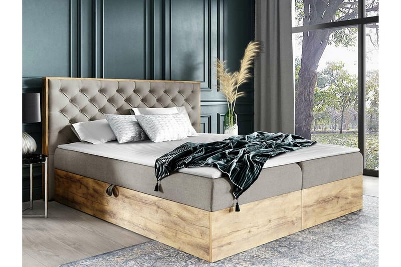 Oberting Sängram med Förvaring 120x200 cm i Tyg med Träunderrede - Ljusbeige - Möbler - Säng - Sängram & sängstomme