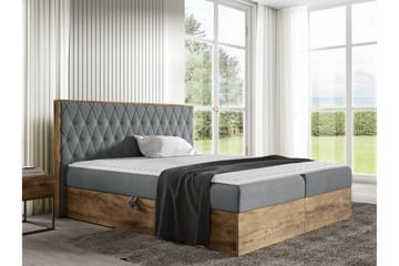 Oberting Sängram med Förvaring 200x200 cm i Tyg med Sänggavel - Ljusgrå - Möbler - Säng - Sängram & sängstomme