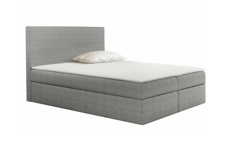 Pries Komplett Sängpaket 140x200 cm i Tyg med Sänggavel + Bäddmadrass, Grå