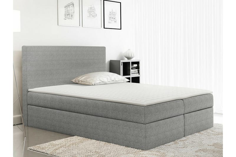 Pries Komplett Sängpaket 140x200 cm i Tyg med Sänggavel + Bäddmadrass - Grå - Möbler - Säng - Sängram & sängstomme