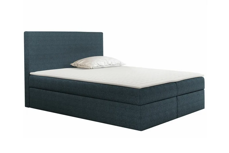 Pries Komplett Sängpaket 140x200 cm i Tyg med Sänggavel + Bäddmadrass med Fasthetsgrad Medium, Blå