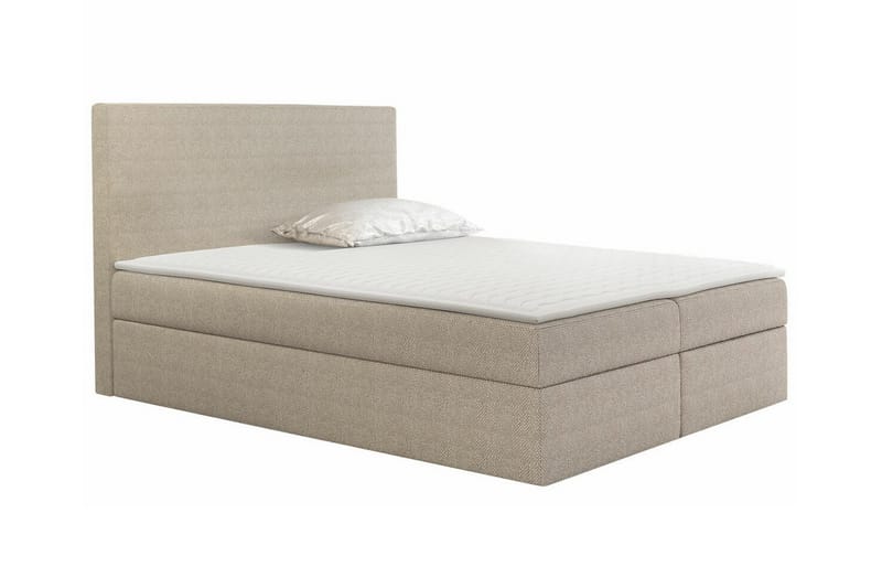 Pries Komplett Sängpaket 160x200 cm i Tyg med Sänggavel + Bäddmadrass med Fasthetsgrad Medium, Beige