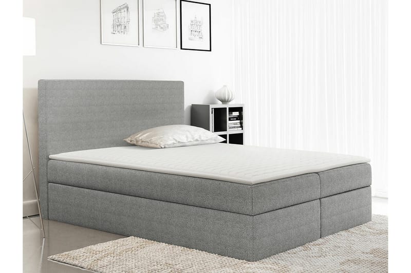 Pries Komplett Sängpaket 180x200 cm i Tyg med Sänggavel + Bäddmadrass med Fasthetsgrad Medium - Grå - Möbler - Säng - Sängram & sängstomme