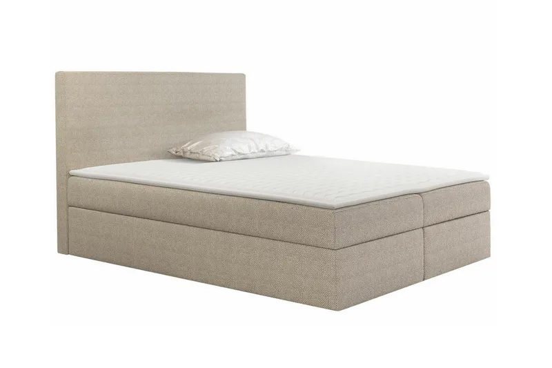 Pries Komplett Sängpaket med Förvaring 200x200 cm i Tyg med Sänggavel + Bäddmadrass, Beige