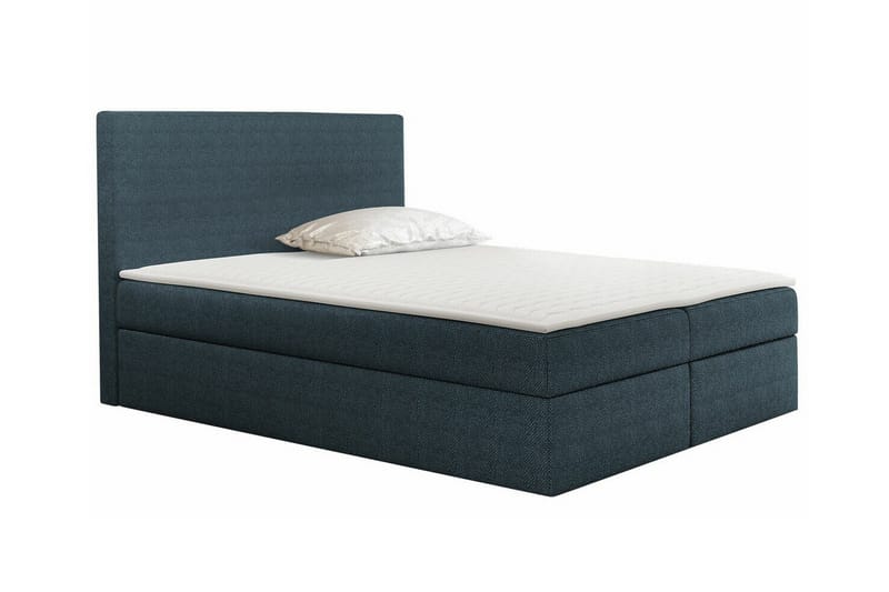 Pries Komplett Sängpaket med Förvaring 200x200 cm i Tyg med Sänggavel + Bäddmadrass, Blå