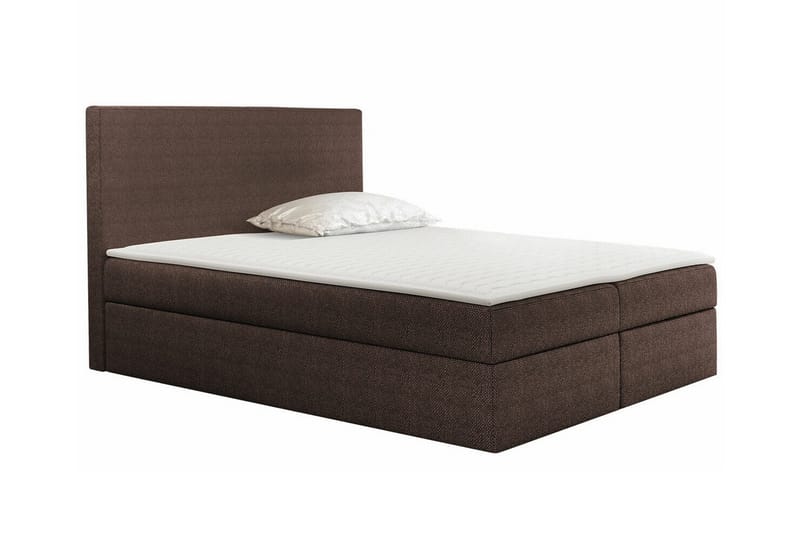 Pries Komplett Sängpaket med Förvaring 200x200 cm i Tyg med Sänggavel + Bäddmadrass, Brun