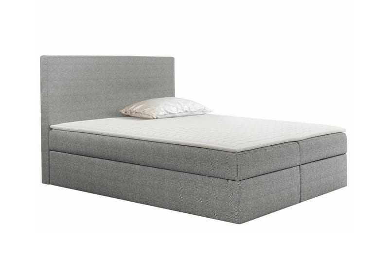 Pries Komplett Sängpaket med Förvaring 200x200 cm i Tyg med Sänggavel + Bäddmadrass, Grå