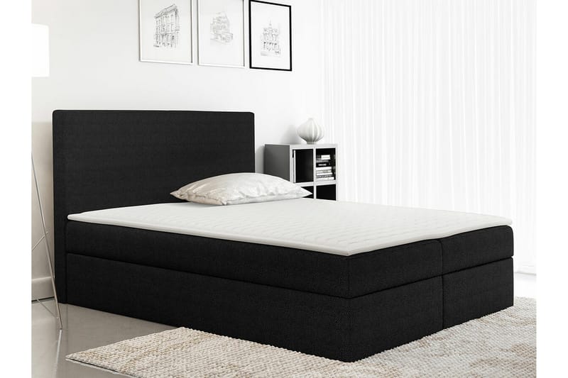 Pries Sängram med Förvaring 200x200 cm i Tyg med Sänggavel - Svart - Möbler - Säng - Sängram & sängstomme