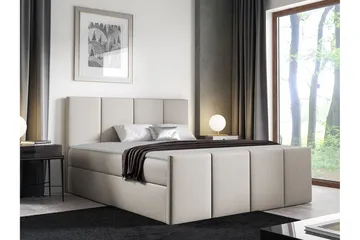 Ripon Komplett Sängpaket 120x200 cm i Tyg med Sänggavel + Bäddmadrass med Fasthetsgrad Medium - Beige - Möbler - Säng - Sängram & sängstomme