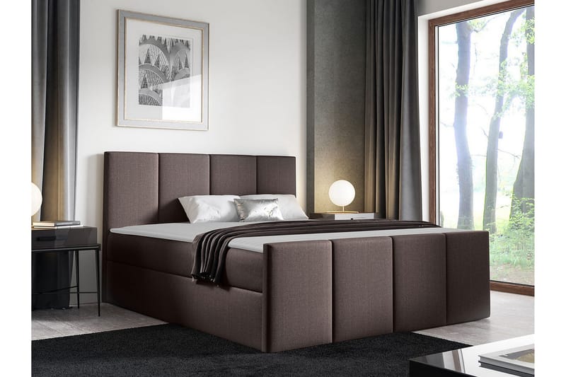 Ripon Komplett Sängpaket med Förvaring 120x200 cm i Tyg med Sänggavel + Bäddmadrass - Brun - Möbler - Säng - Sängram & sängstomme