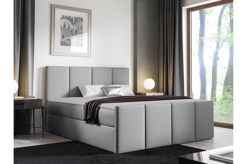 Ripon Komplett Sängpaket med Förvaring 120x200 cm i Tyg med Sänggavel + Bäddmadrass - Grå - Möbler - Säng - Sängram & sängstomme