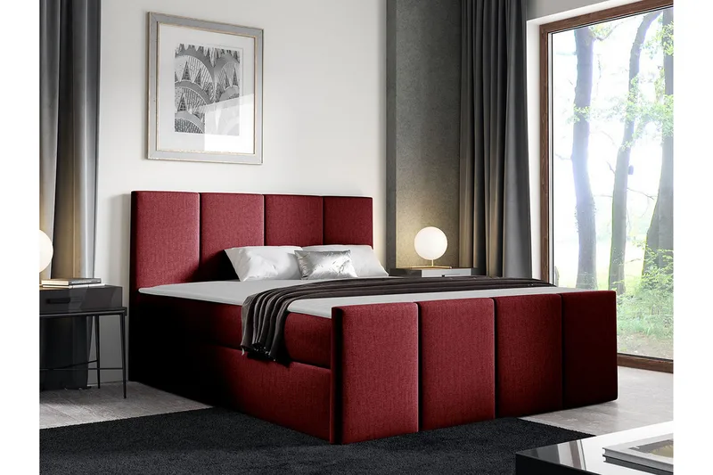 Ripon Komplett Sängpaket med Förvaring 120x200 cm i Tyg med Sänggavel + Bäddmadrass - Röd - Möbler - Säng - Sängram & sängstomme