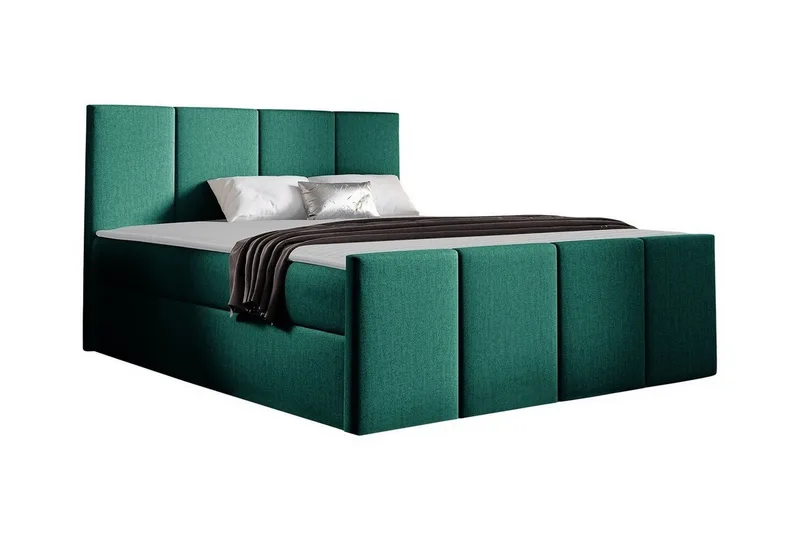 Ripon Komplett Sängpaket med Förvaring 120x200 cm i Tyg med Sänggavel + Bäddmadrass, Smaragdgrön