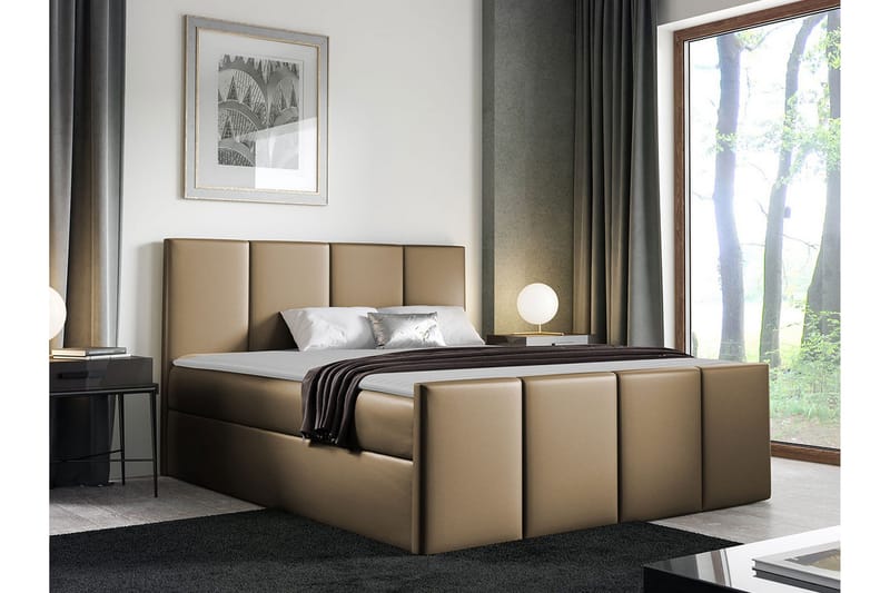 Ripon Sängram med Förvaring 140x200 cm i Konstläder med Fasthetsgrad Medium - Brun - Möbler - Säng - Sängram & sängstomme