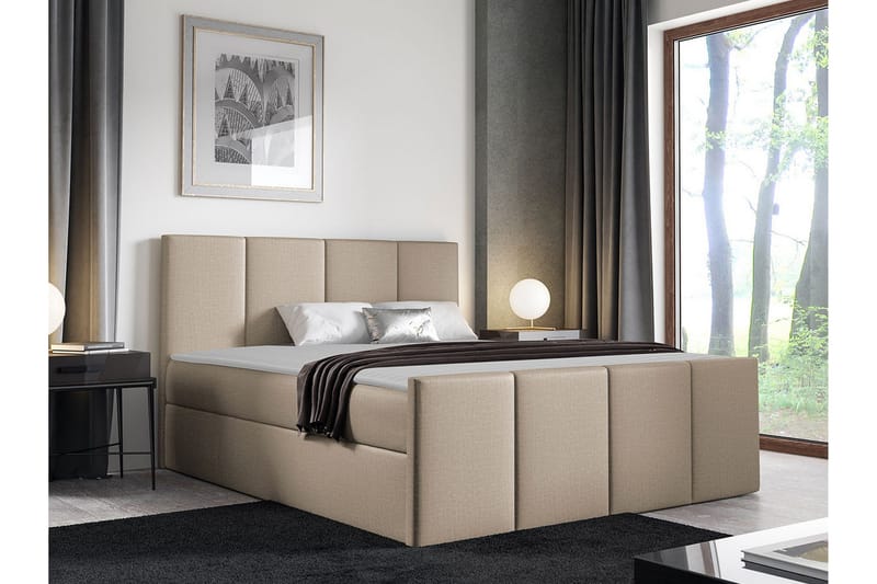 Ripon Sängram med Förvaring 140x200 cm i Tyg med Fasthetsgrad Medium - Beige - Möbler - Säng - Sängram & sängstomme