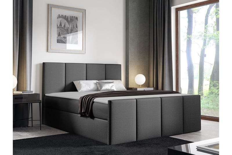 Ripon Sängram med Förvaring 140x200 cm i Tyg med Fasthetsgrad Medium - Grå - Möbler - Säng - Sängram & sängstomme