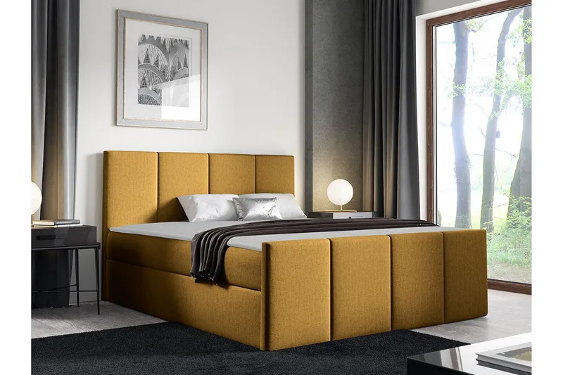 Ripon Sängram med Förvaring 140x200 cm i Tyg med Fasthetsgrad Medium - Gul - Möbler - Säng - Sängram & sängstomme