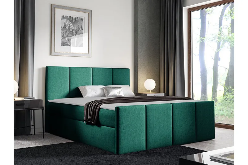 Ripon Sängram med Förvaring 180x200 cm i Tyg med Fasthetsgrad Medium - Grön - Möbler - Säng - Sängram & sängstomme