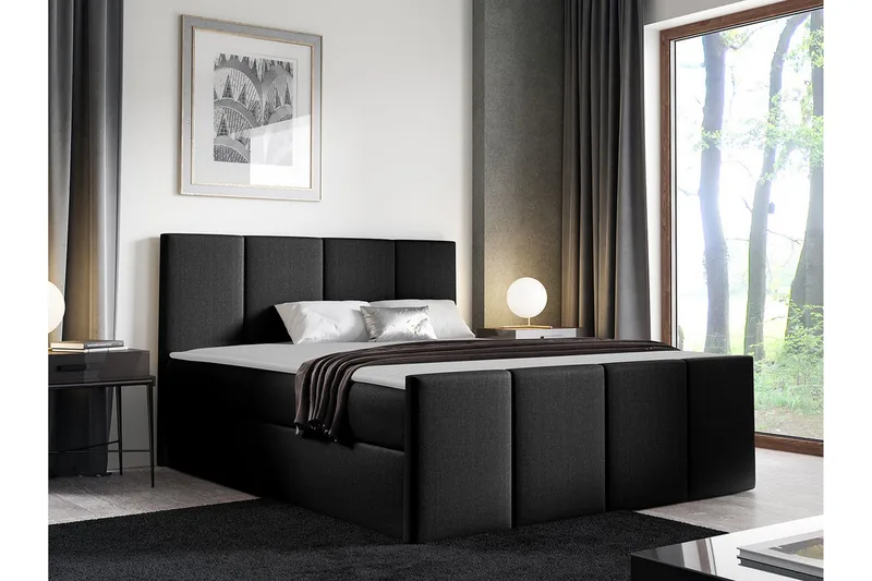Ripon Sängram med Förvaring 180x200 cm i Tyg med Fasthetsgrad Medium - Svart - Möbler - Säng - Sängram & sängstomme