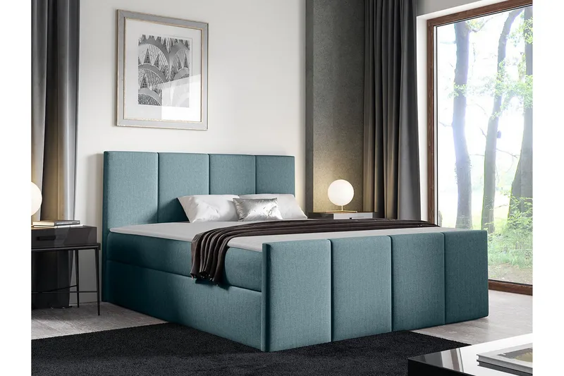 Ripon Sängram med Förvaring 180x200 cm i Tyg med Sänggavel - Blå - Möbler - Säng - Sängram & sängstomme