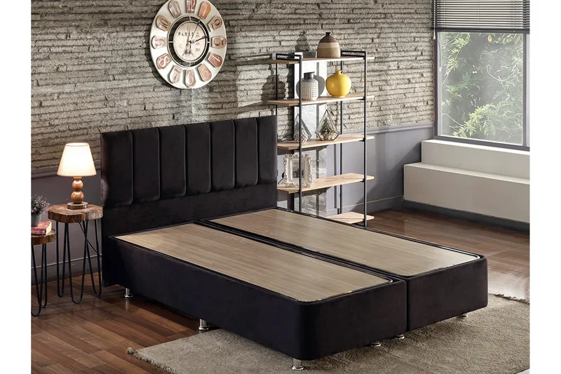 Ryntham Sängram Dubbel med Sänggavel 140x190 cm - Svart - Möbler - Säng - Sängram & sängstomme