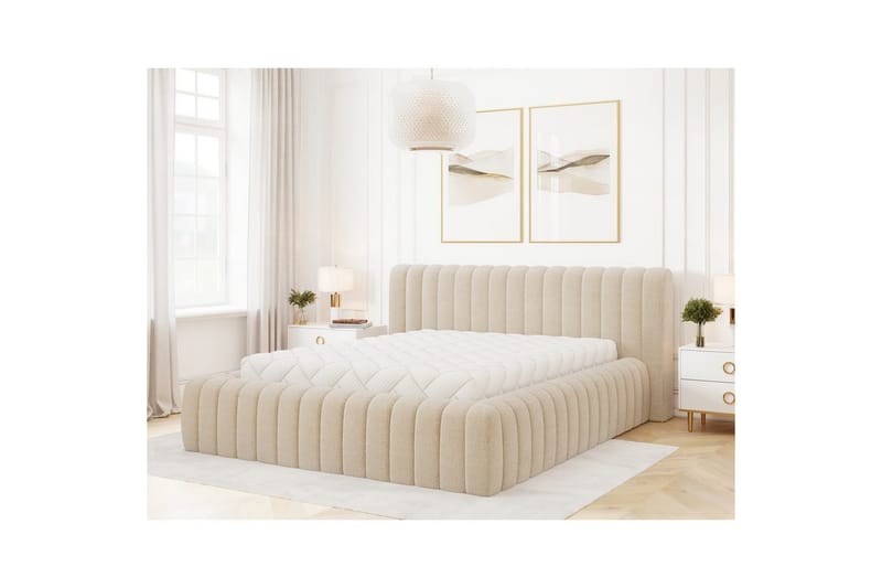 Säng med stoppning Eltap Carilla med metallram/gaslyft/förvaring - Royal 18, Beige, 140x200 cm - Möbler - Säng - Sängram & sängstomme