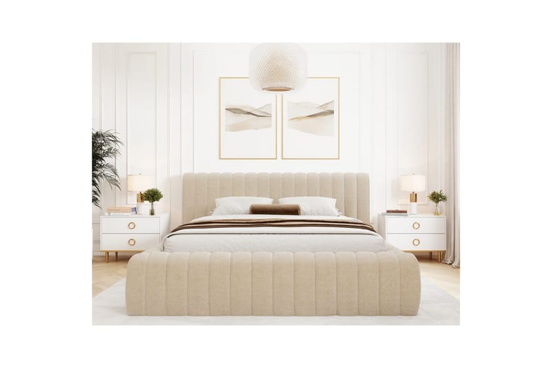 Säng med stoppning Eltap Carilla med metallram/gaslyft/förvaring - Royal 18, Beige, 140x200 cm - Möbler - Säng - Sängram & sängstomme