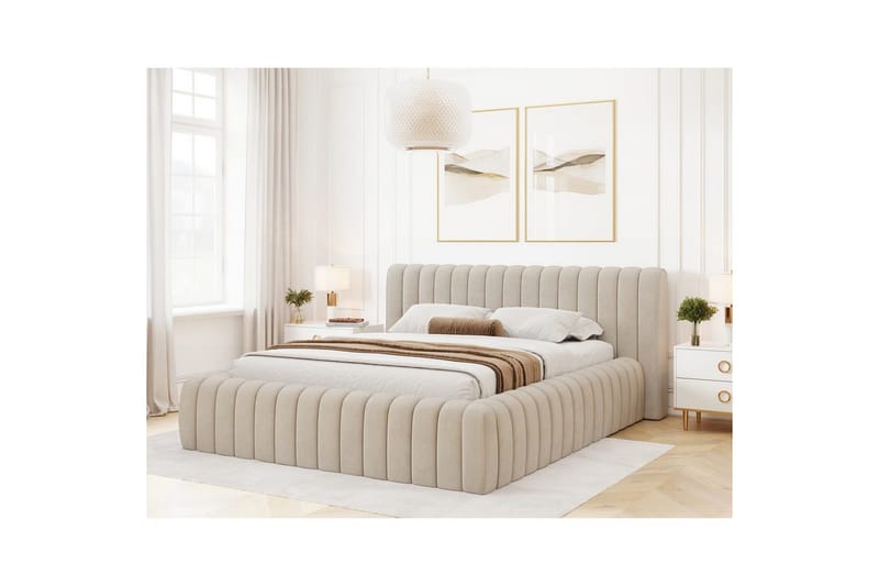 Säng med stoppning Eltap Carilla med metallram/gaslyft/förvaring - Sola 18, Beige, 140x200 cm - Möbler - Säng - Sängram & sängstomme