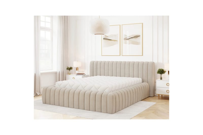 Säng med stoppning Eltap Carilla med metallram/gaslyft/förvaring - Sola 18, Beige, 140x200 cm - Möbler - Säng - Sängram & sängstomme