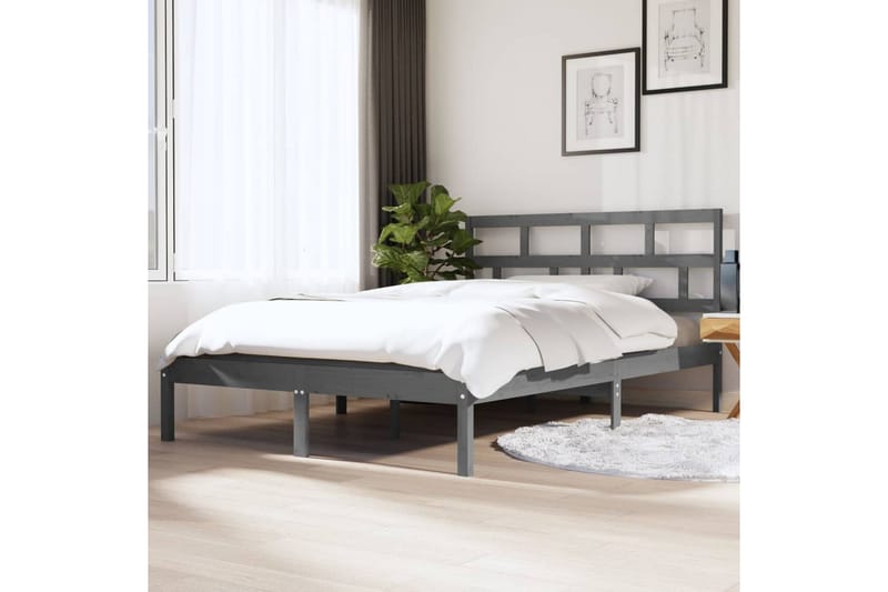 Sängram grå massiv furu 140x190 cm - Grå - Sängram & sängstomme